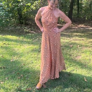 Vintage Floral Halter Neck Palazzo Jumpsuit - Small